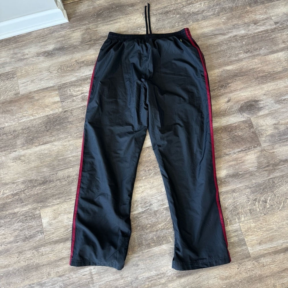 Adidas Black and Red Stripes Wide Leg Athletic Pants with Swish - Picture 4 of 8